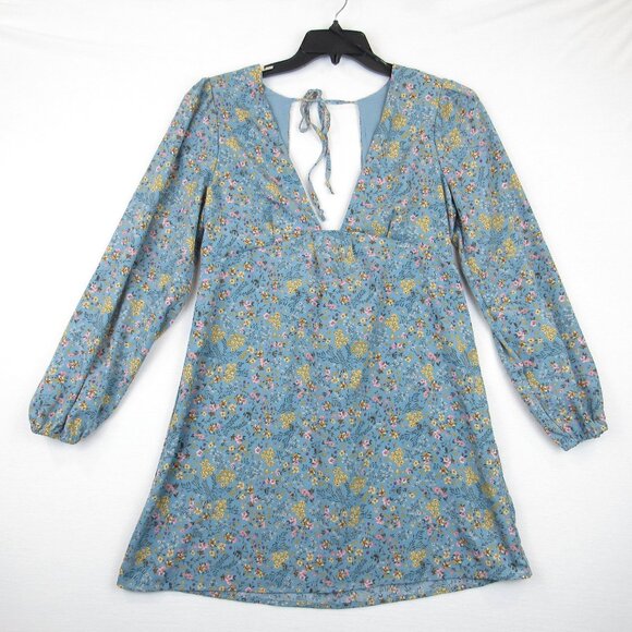 Forever 21 Floral Print Mini Dress Juniors Size L Long Sleeve - Picture 1 of 9